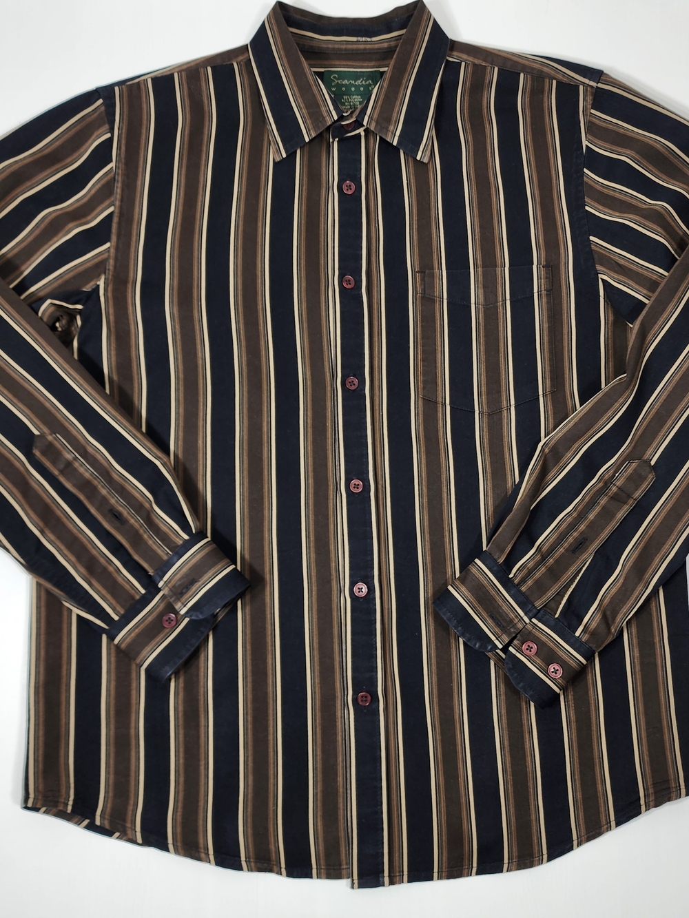 Sean John Brown & Navy Vertical Stripe Button-Down Shirt